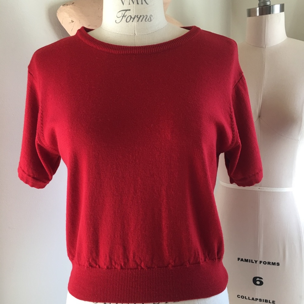 Henri Bendel Merino Wool Cropped SS Sweater